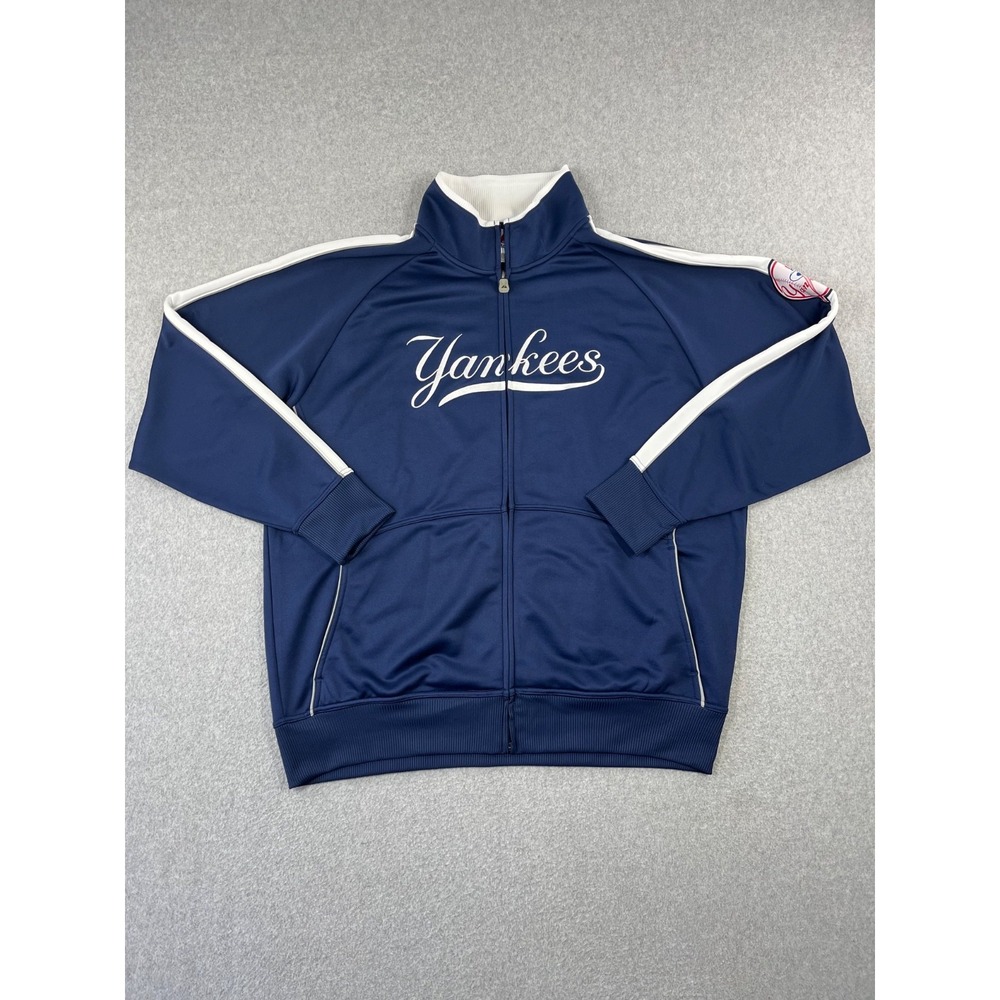 New York Yankees Jacket Mens XL Navy Majestic Full Zip Embroidered Script